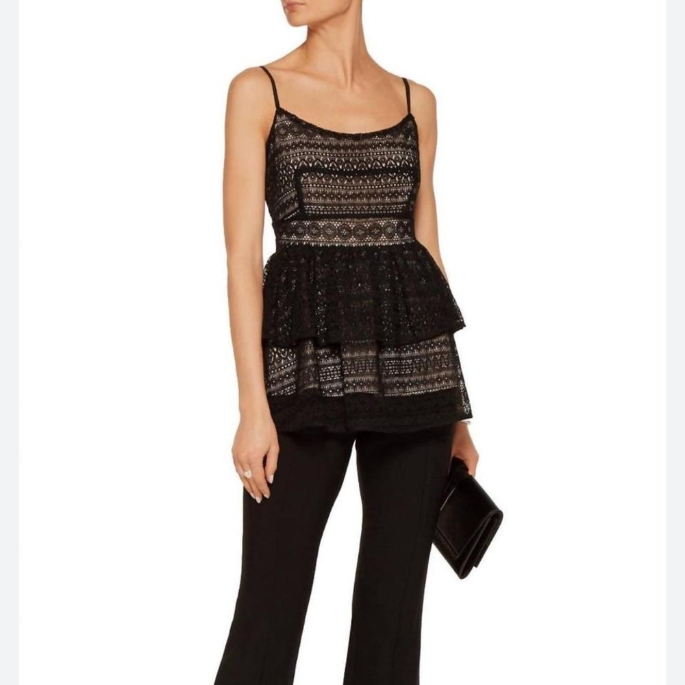 Marissa Webb Black‎ Lace Tiered Peplum Camisole Top Small Adjustable Straps